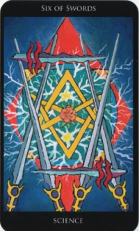 Six of Swords -- Rosetta Tarot deck. Six of Swords -- Rosetta Tarot deck.