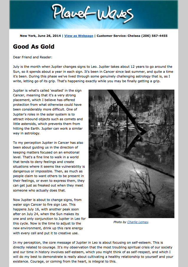 New edition of Planet Waves is on its way to our subscribers.