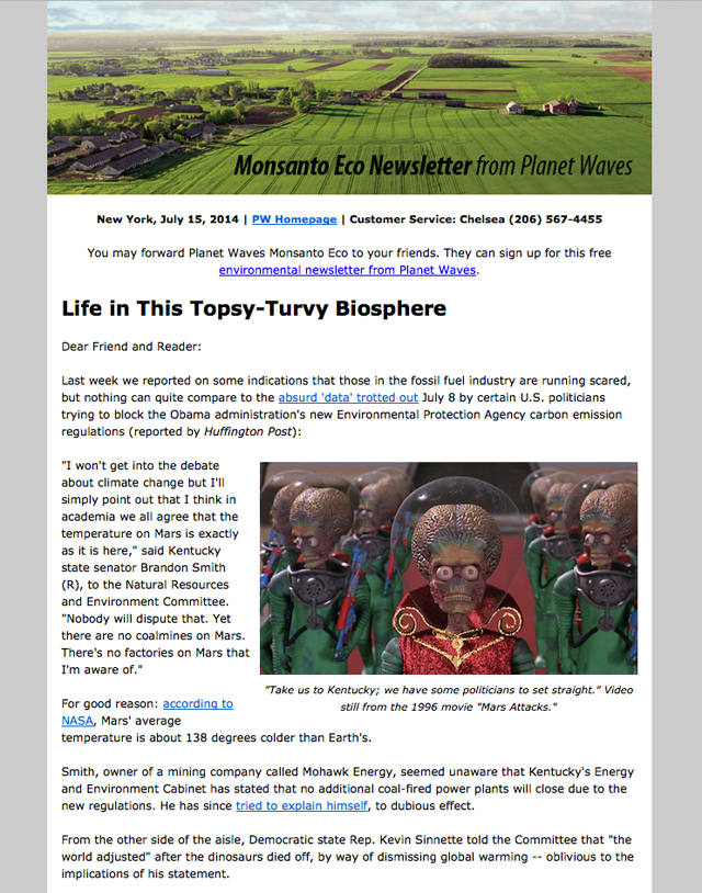 Have you signed up for this free environmental newsletter from Planet Waves? Info and link below.