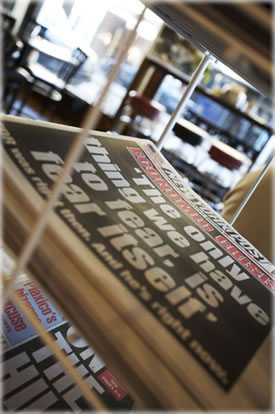 The famously conservative New York Post resorts to invoking the spirit of Saint FDR: “The only thing we have to fear is fear itself.” Photo by Eric Francis. The famously conservative New York Post resorts to invoking the spirit of Saint FDR: “The only thing we have to fear is fear itself.” Photo by Eric Francis.