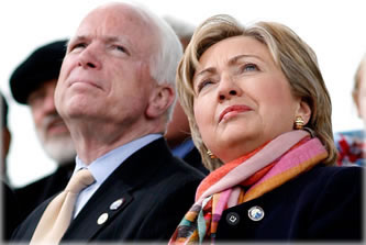 hillaryandmccain What...the hell...is that, Hills? What, John...Up there? (Photo by Ben Sklar/Getty Images)