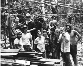 spring2005nl_image People’s Church members in Guyana, standing with Jim Jones (seen here with sunglasses on). The Jim Jones massacre, when 913 people died, occurred 30 years ago today.