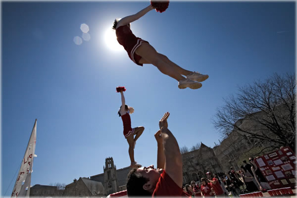 Cheerleaders perform last week at the University of Wisconsin at Madison. Photo by Eric Francis.