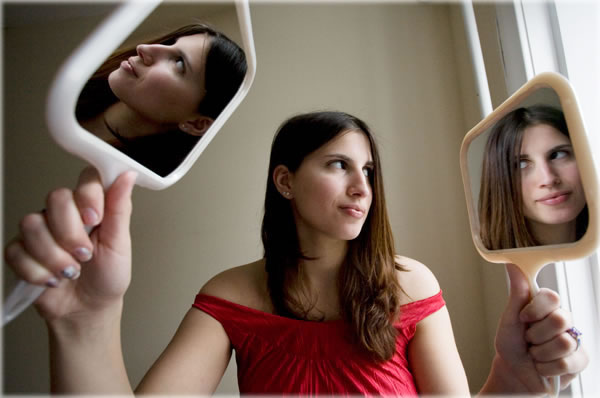 Kim and two mirrors. Photo by Eric Francis for Book of Blue.