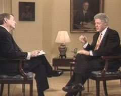 The now infamous John Lehrer interview with then-president Bill Clinton, on Jan. 21. 1998. In it, Clinton denied having a sexual relationship with Monica Lewinsky, a White House aide, and asking her to lie under oath. Image courtesy of PBS.