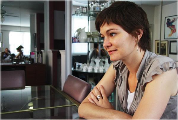 Danielle Voirin in my mother's dining room in Manhattan. Photo by Eric Francis.