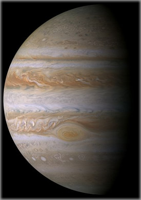 Jupiter as seen by the space probe Cassini. Jupiter as seen by the space probe Cassini.