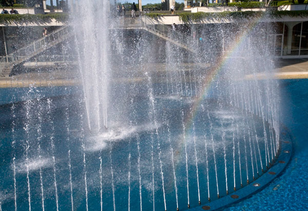 600+web_ray_glass_rainbow_6493 Rainbow in central quad fountain on the SUNY Albany campus, May 10. 2010. Photo by Eric.