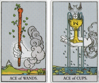 Ace of Wands and Ace of Cups - RWS tarot. Ace of Wands and Ace of Cups - RWS tarot.