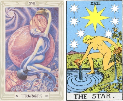 The Star - Crowley-Harris (left) and Rider-Waite Smith (right) Tarot decks. The Star - Crowley-Harris (left) and Rider-Waite Smith (right) Tarot decks.