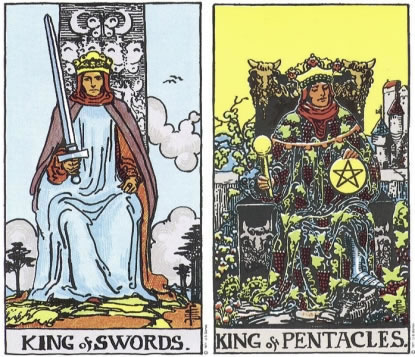 King of Swords and King of Pentacles - RWS Tarot deck. King of Swords and King of Pentacles - RWS Tarot deck.