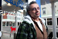 Eric Francis Coppolino, a local artist, argued that the white planters upon which the images were painted might have been too tempting a canvas. Photo by Jennifer May for The NY Times. Eric Francis Coppolino, a local artist, argued that the white planters upon which the images were painted might have been too tempting a canvas. Photo by Jennifer May for The NY Times.