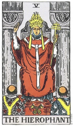 The Hierophant -- RWS Tarot deck. The Hierophant -- RWS Tarot deck.