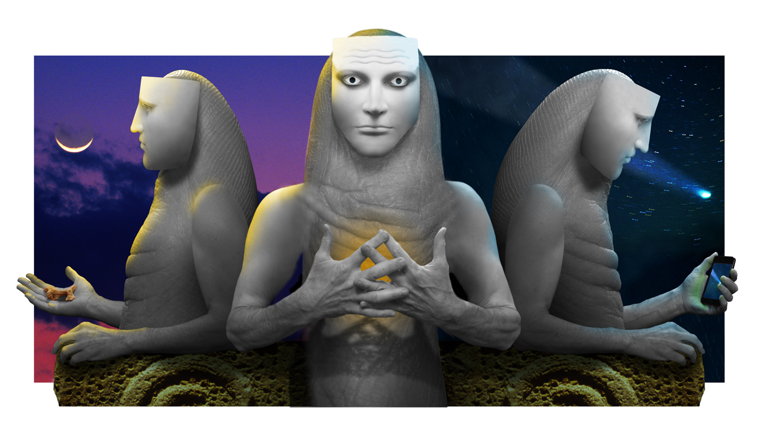 Awareness by Charlie Lemay, a triptych comprising Waking From the Dream / Dreaming of Being Awake / Projecting the Dream.