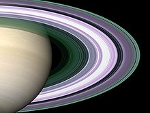 A simulated image using color to present radio occultation-derived information on ring particle sizes. Image: NASA. A simulated image using color to present radio occultation-derived information on ring particle sizes. Image: NASA.