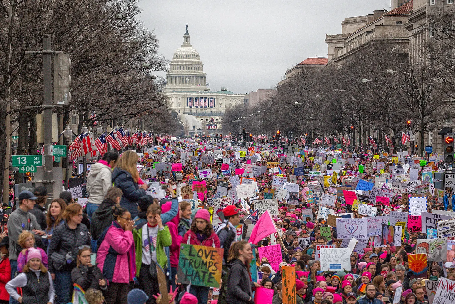 Crowds at The Women's March on Washington in January 2017